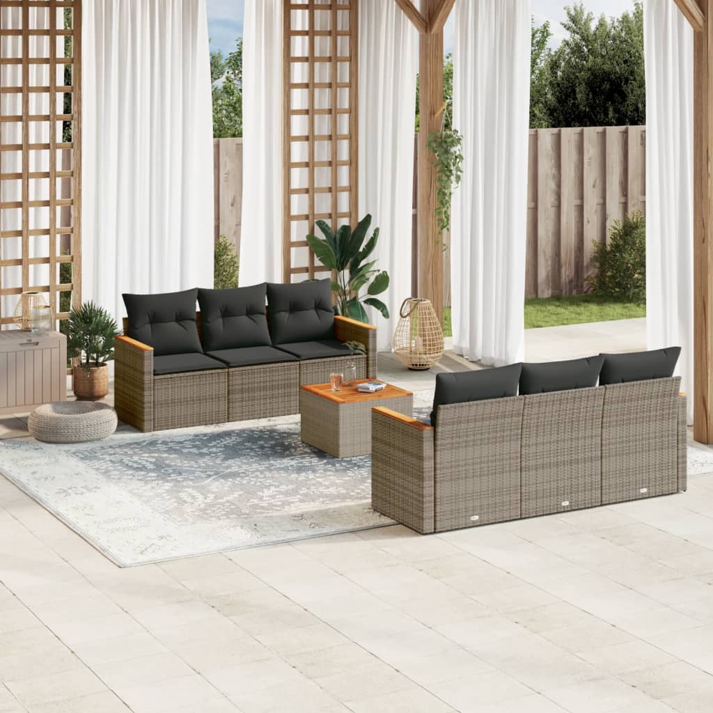 vidaXL 7-delige Loungeset met kussens poly rattan zwart