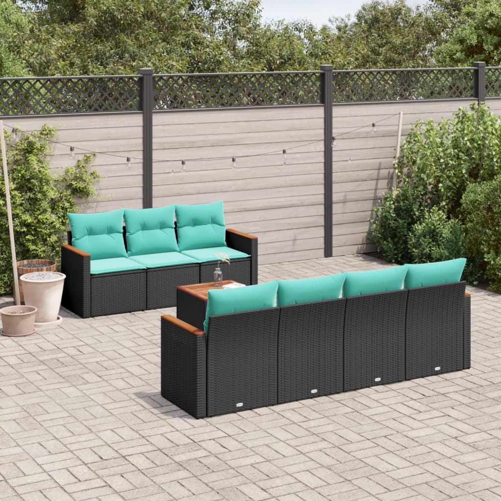 vidaXL 8-piece Garden Sofa Set with Cushions, Black Poly Rattan