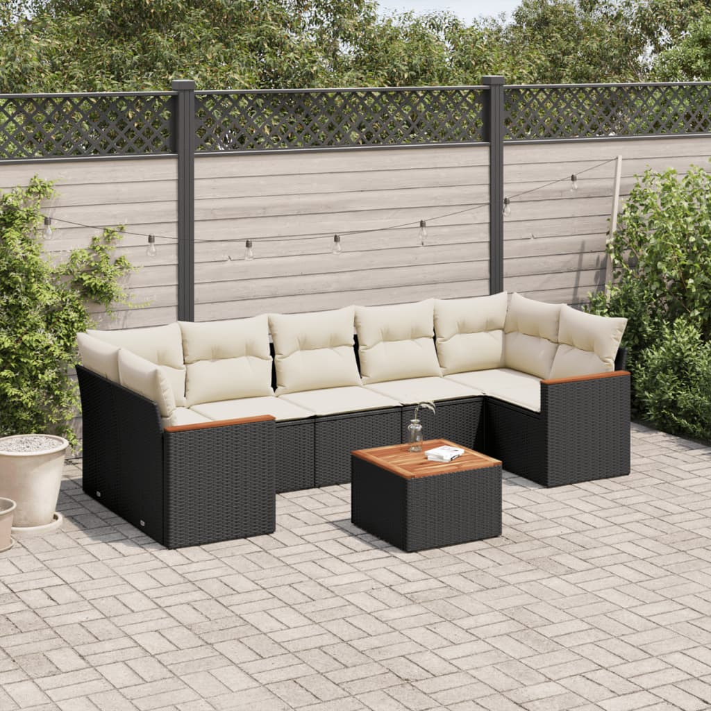 vidaXL 8-delige Loungeset met kussens poly rattan zwart