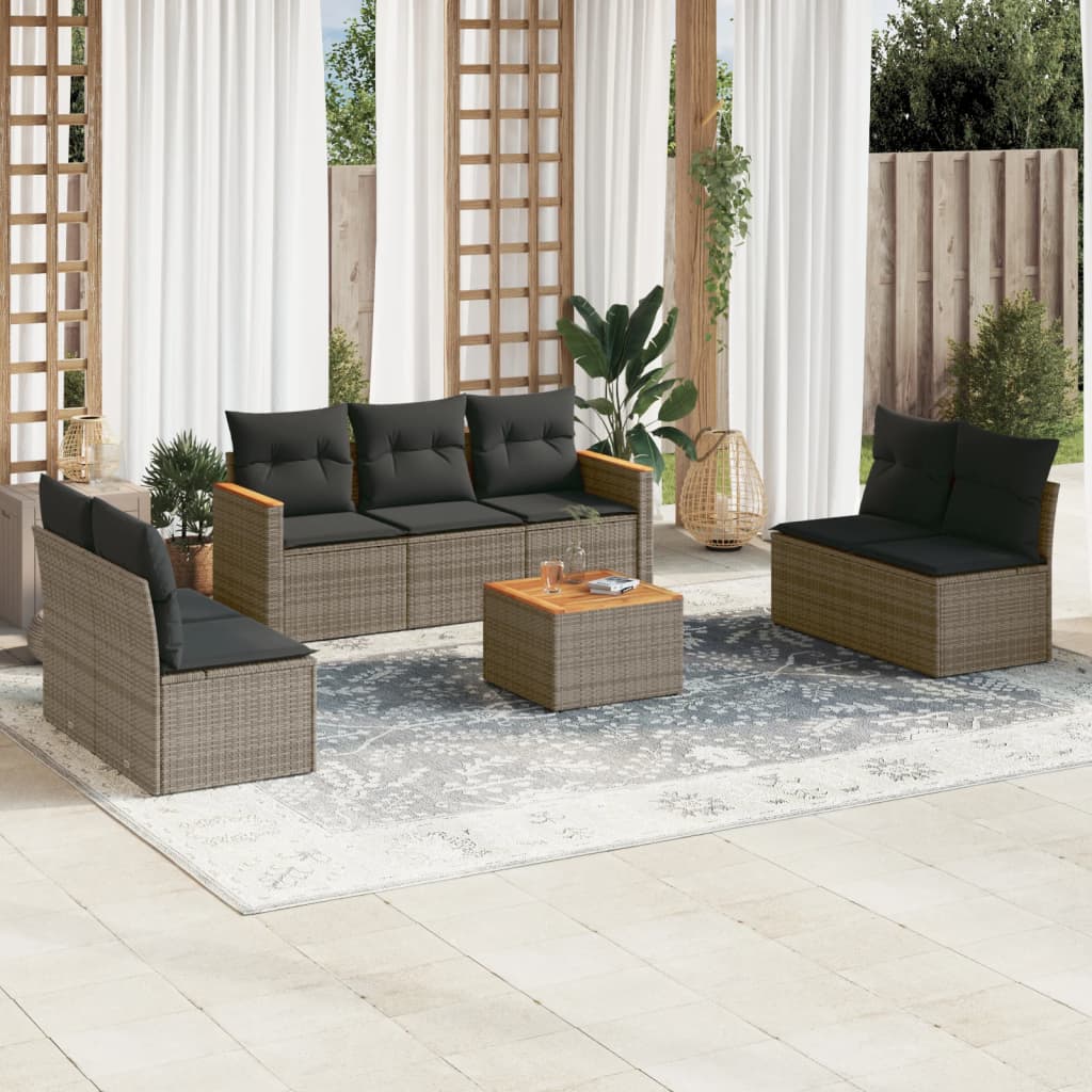 vidaXL 7-delige Loungeset met kussens poly rattan zwart