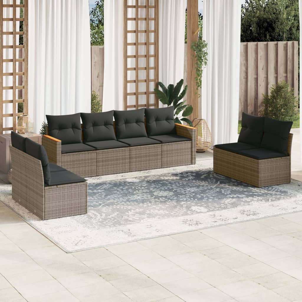 vidaXL 8-delige Loungeset met kussens poly rattan zwart