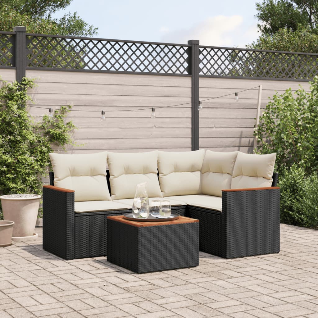 vidaXL 4-delige Loungeset met kussens poly rattan zwart
