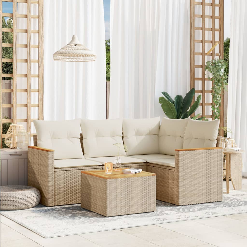vidaXL 4-delige Loungeset met kussens poly rattan zwart