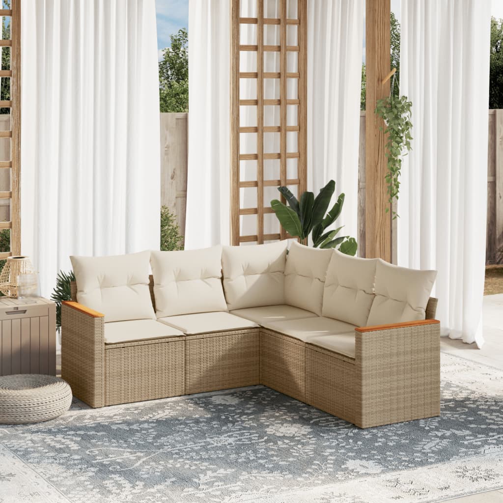 vidaXL 5-delige Loungeset met kussens poly rattan zwart