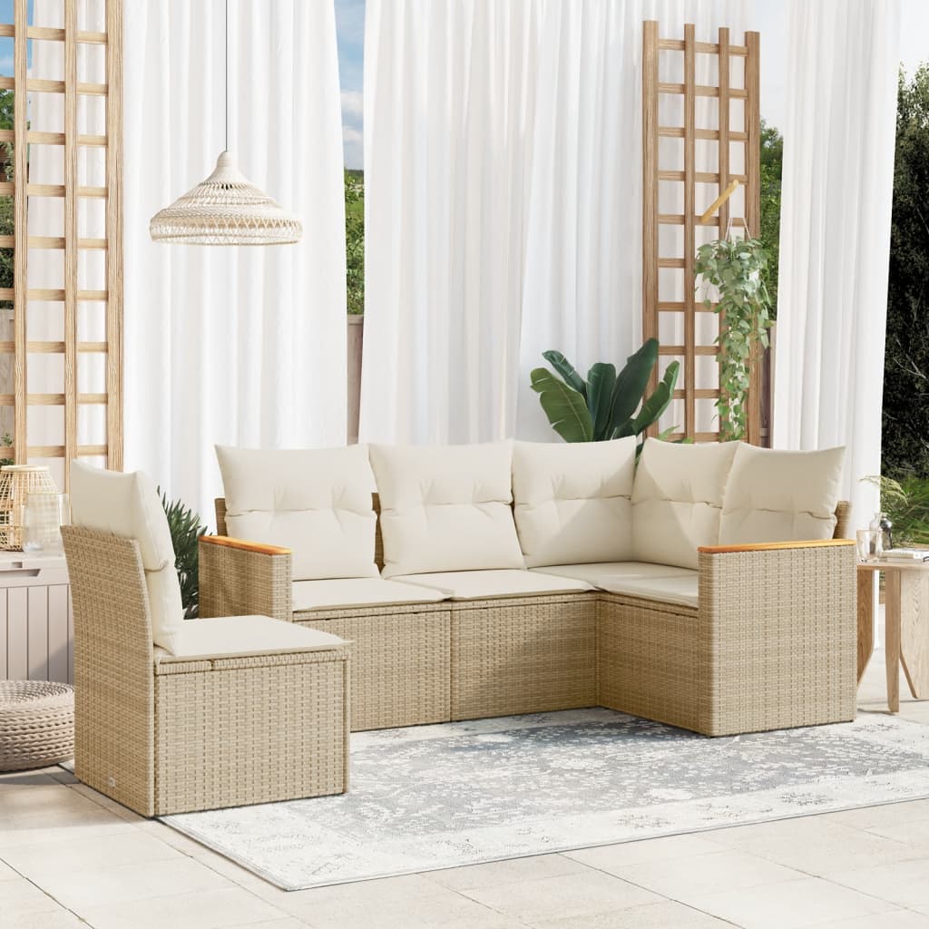 vidaXL 5-delige Loungeset met kussens poly rattan zwart
