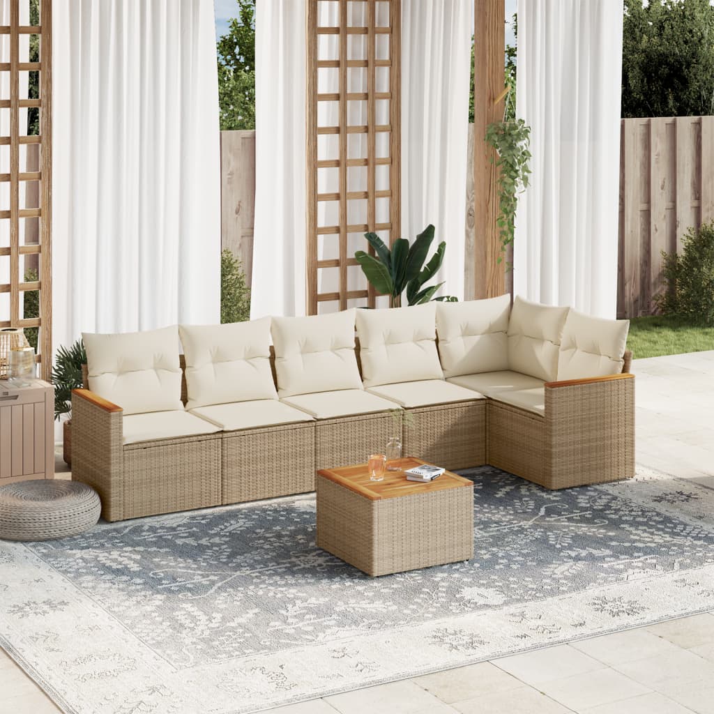 vidaXL 6-delige Loungeset met kussens poly rattan zwart