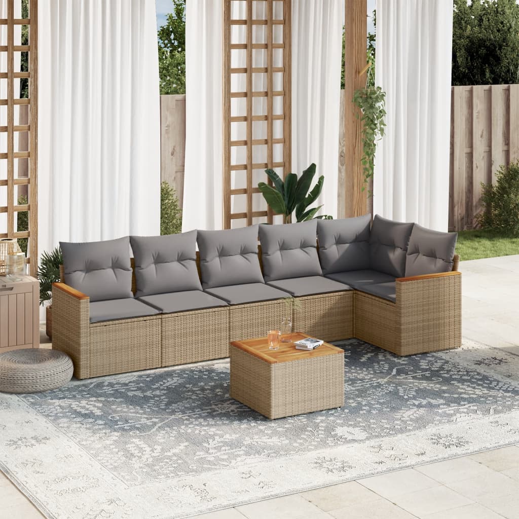 vidaXL 6-delige Loungeset met kussens poly rattan zwart