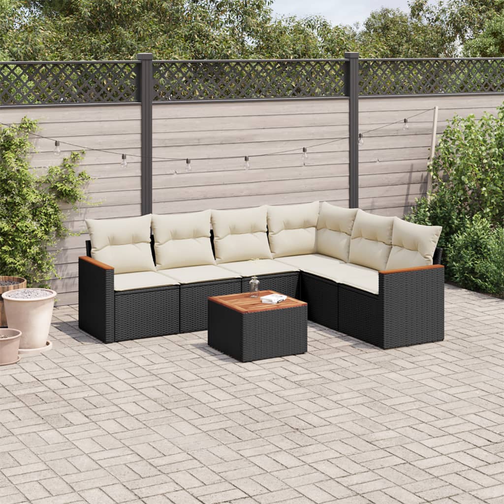vidaXL 6-delige Loungeset met kussens poly rattan zwart