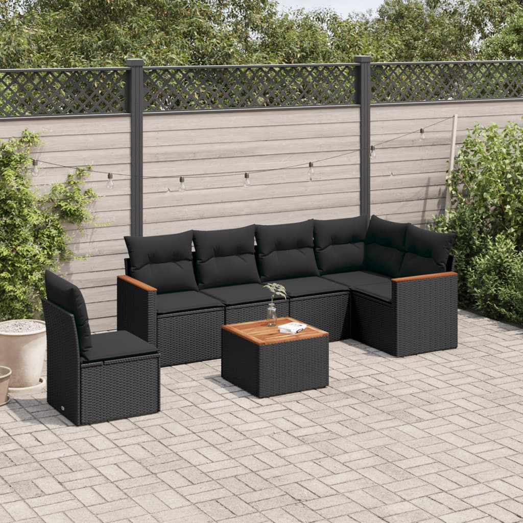 vidaXL 6-delige Loungeset met kussens poly rattan zwart