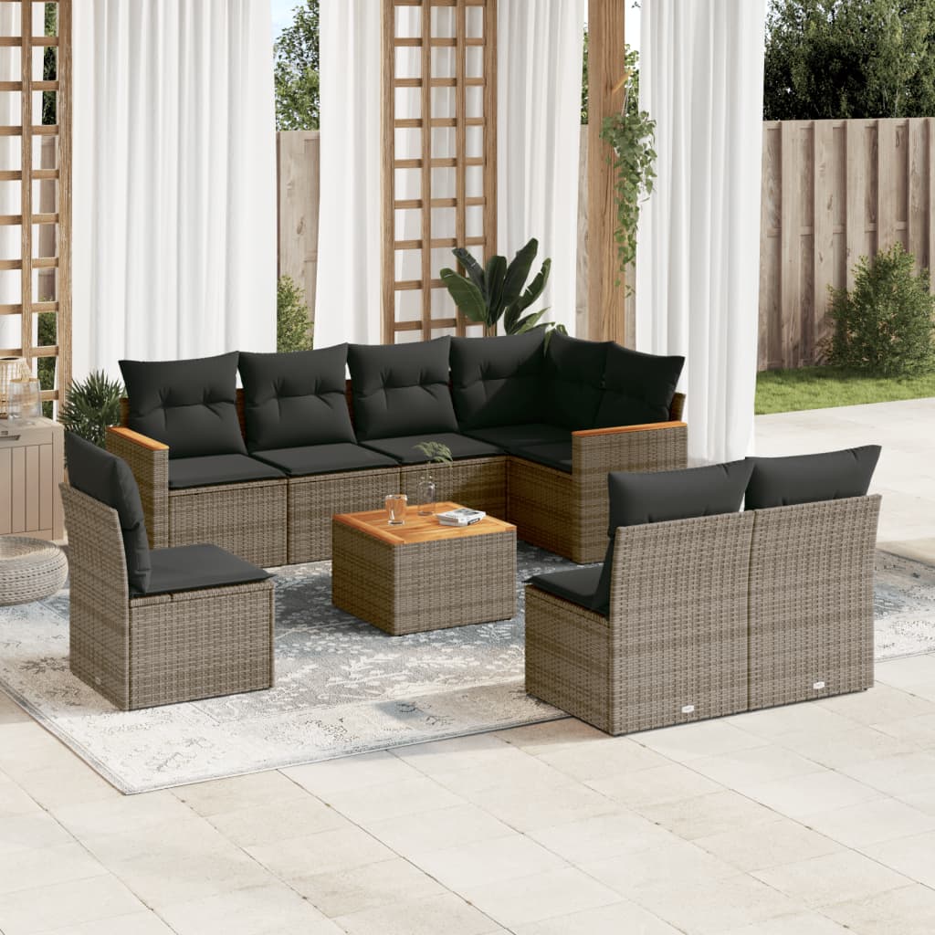vidaXL 8-delige Loungeset met kussens poly rattan zwart