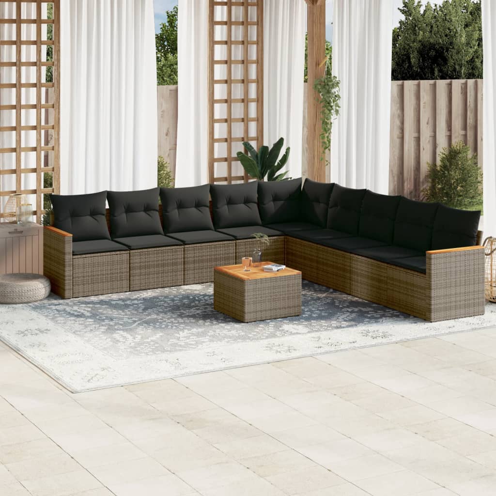 vidaXL 9-delige Loungeset met kussens poly rattan zwart
