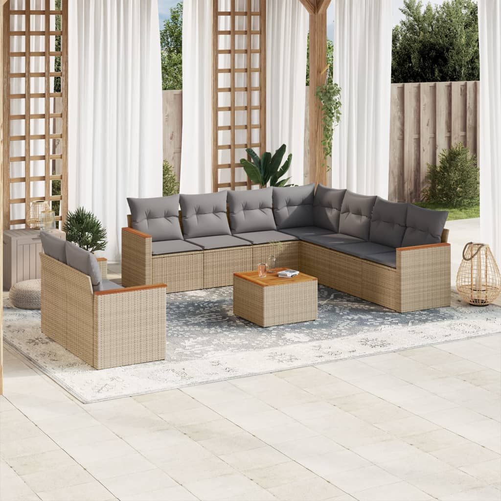 vidaXL 9-delige Loungeset met kussens poly rattan zwart