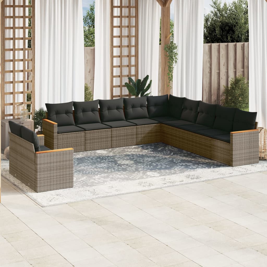 vidaXL 11-delige Loungeset met kussens poly rattan zwart
