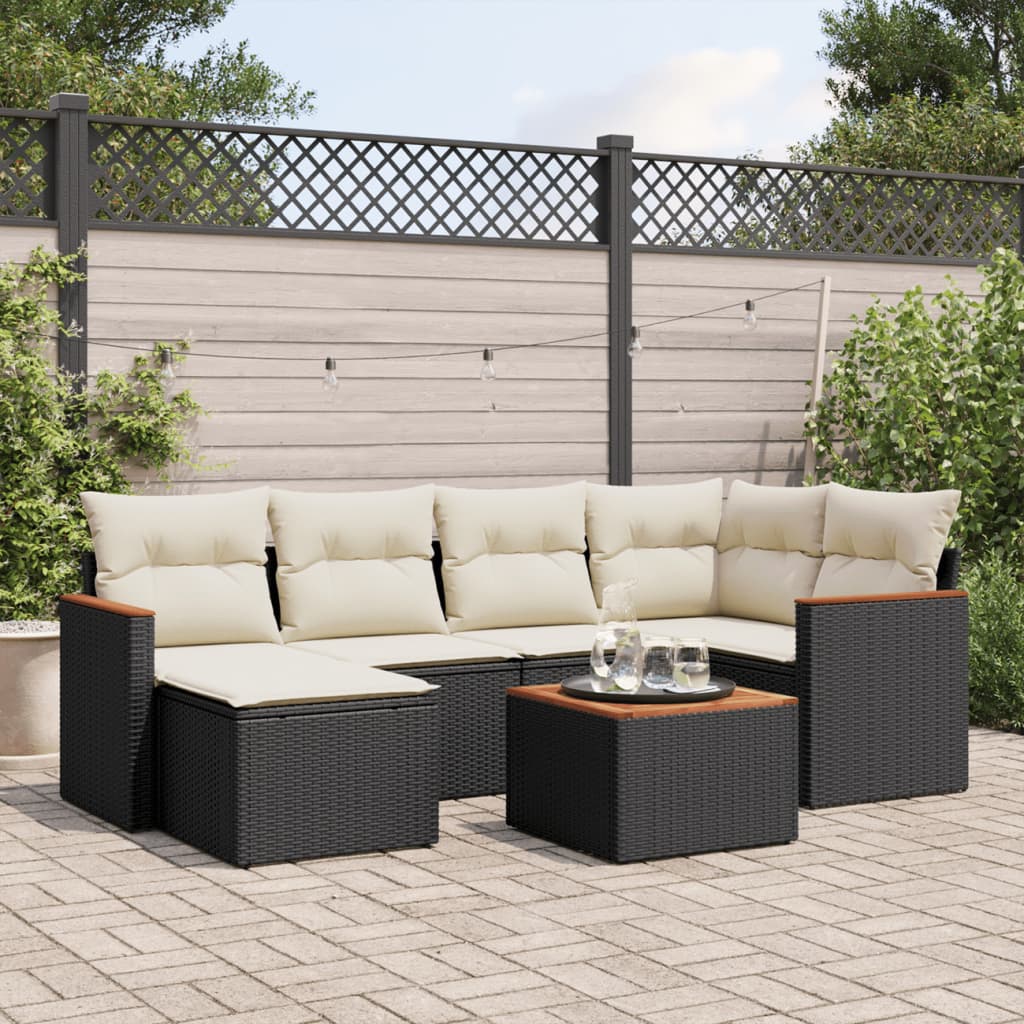 vidaXL 6-delige Loungeset met kussens poly rattan zwart