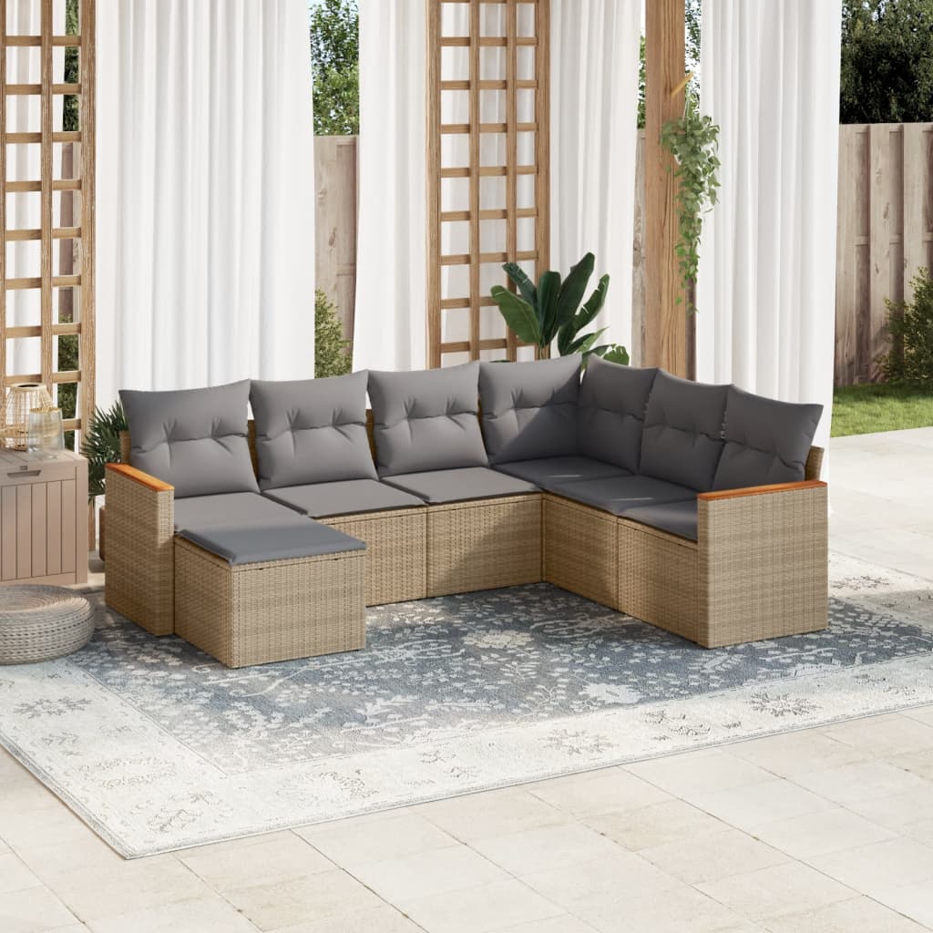 vidaXL 7-delige Loungeset met kussens poly rattan zwart