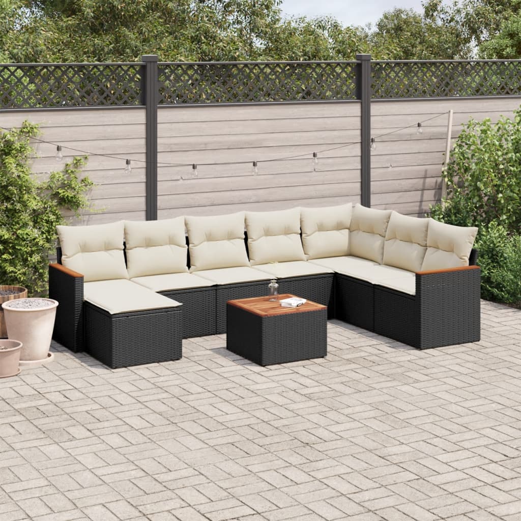 vidaXL 8-delige Loungeset met kussens poly rattan zwart