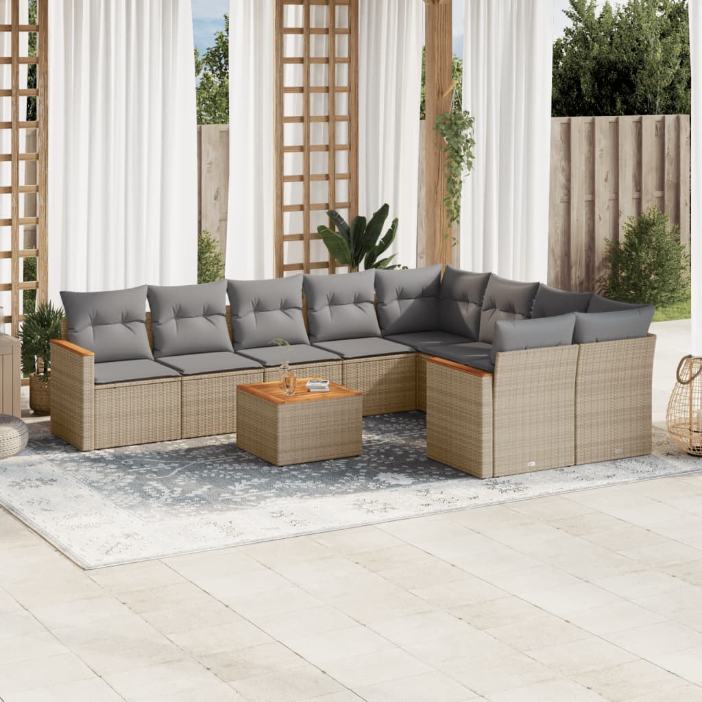 vidaXL 9-delige Loungeset met kussens poly rattan zwart