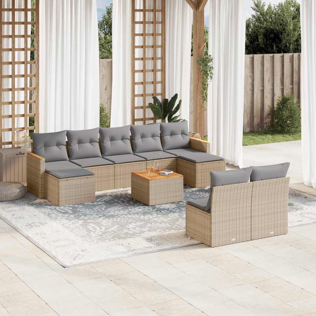 vidaXL 9-delige Loungeset met kussens poly rattan zwart
