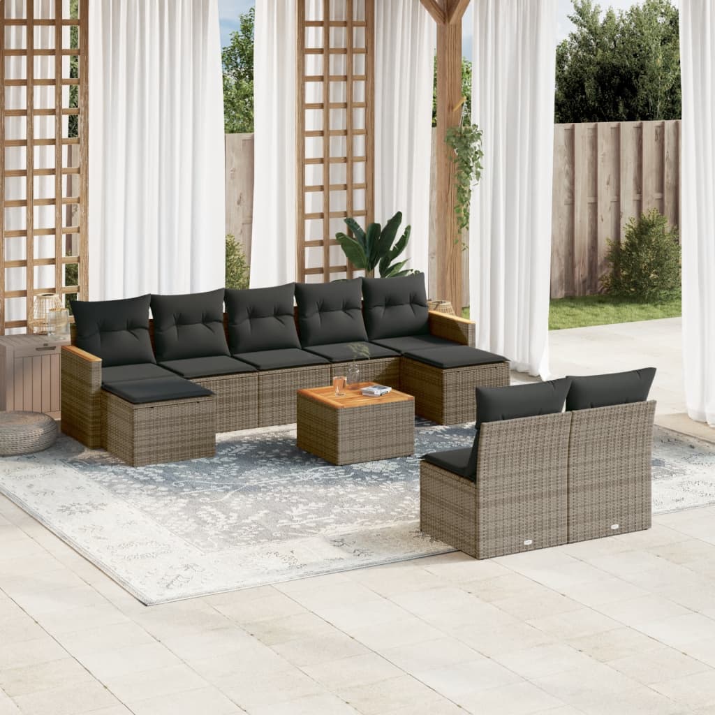 vidaXL 9-delige Loungeset met kussens poly rattan zwart
