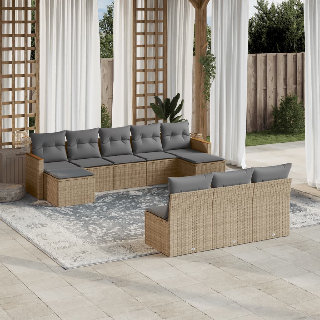 vidaXL 10-delige Loungeset met kussens poly rattan zwart