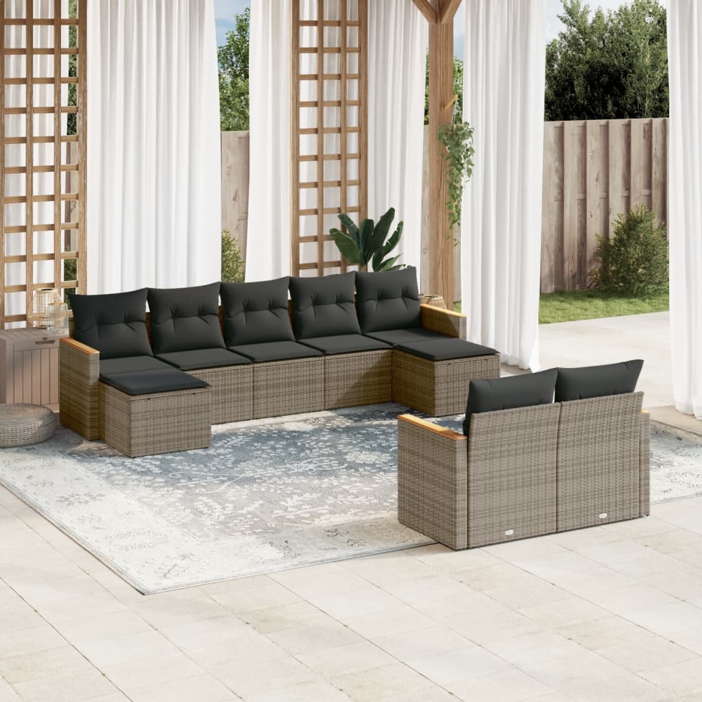 vidaXL 9-delige Loungeset met kussens poly rattan zwart