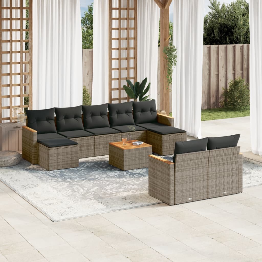 vidaXL 9-delige Loungeset met kussens poly rattan zwart