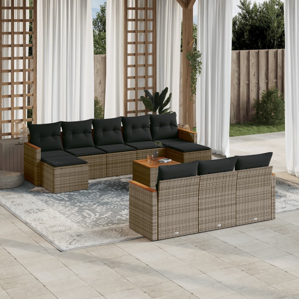 vidaXL 10-delige Loungeset met kussens poly rattan zwart