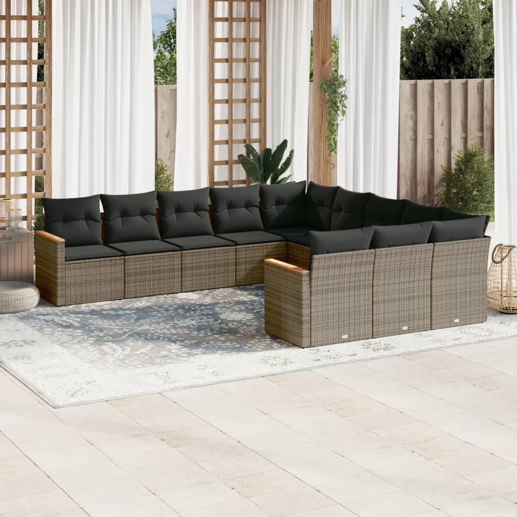 vidaXL 11-delige Loungeset met kussens poly rattan zwart