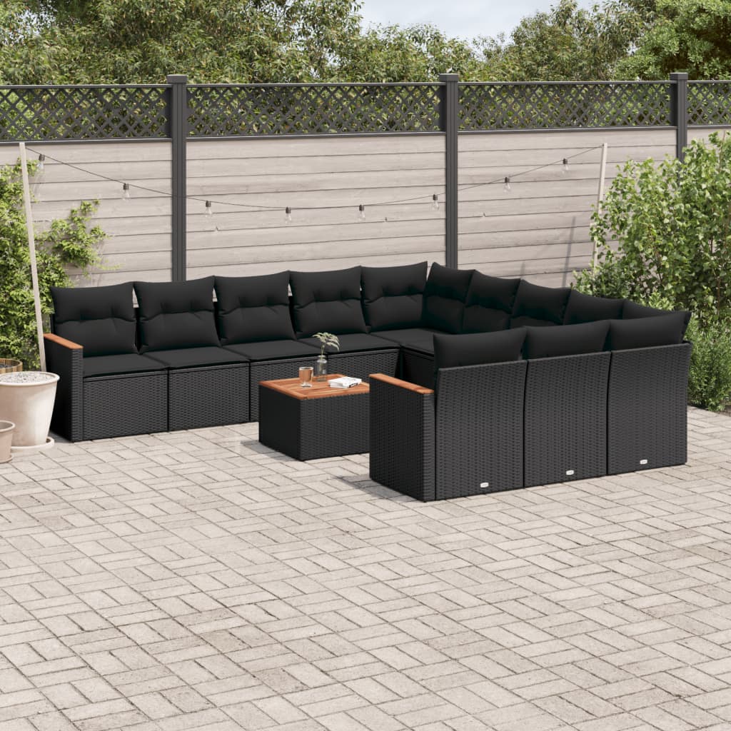 vidaXL 11-delige Loungeset met kussens poly rattan zwart