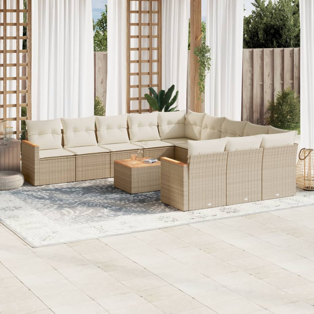 vidaXL 11-delige Loungeset met kussens poly rattan zwart