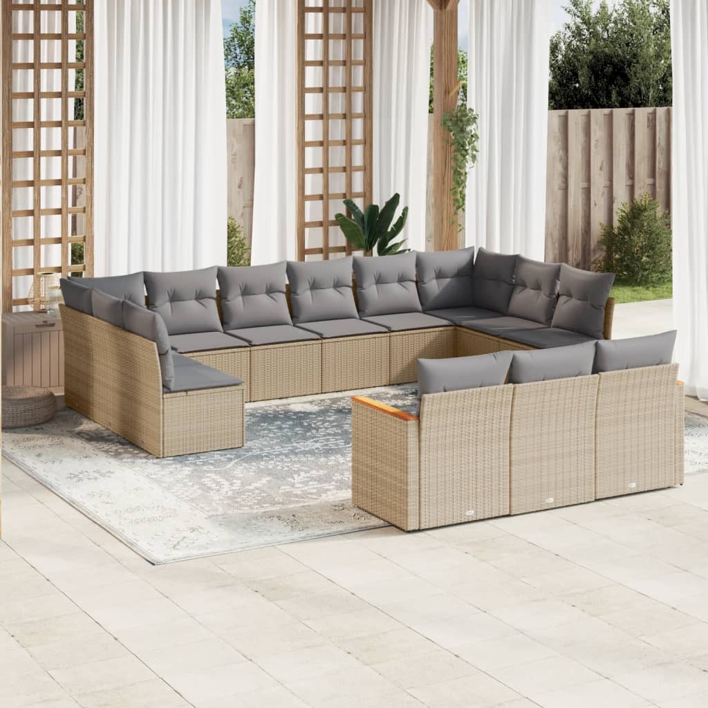 vidaXL 13-delige Loungeset met kussens poly rattan zwart