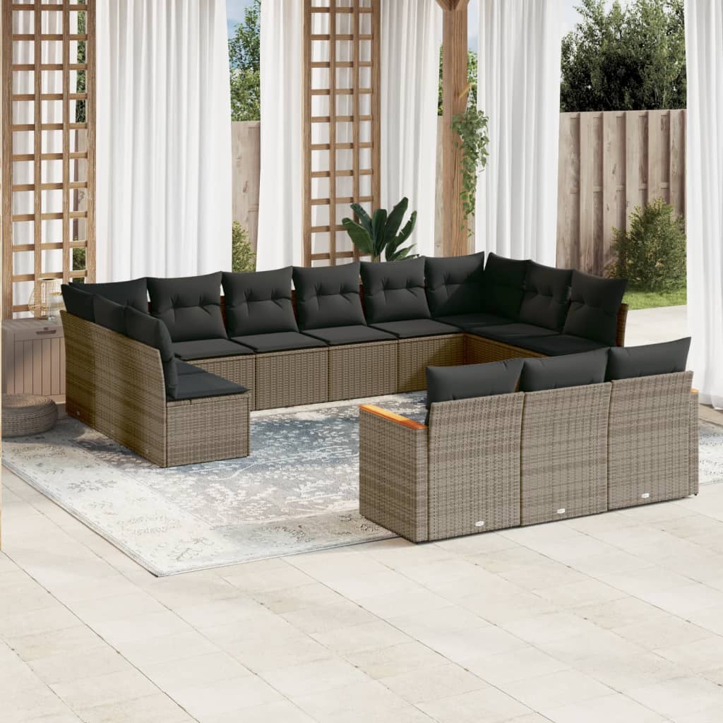 vidaXL 13-delige Loungeset met kussens poly rattan zwart