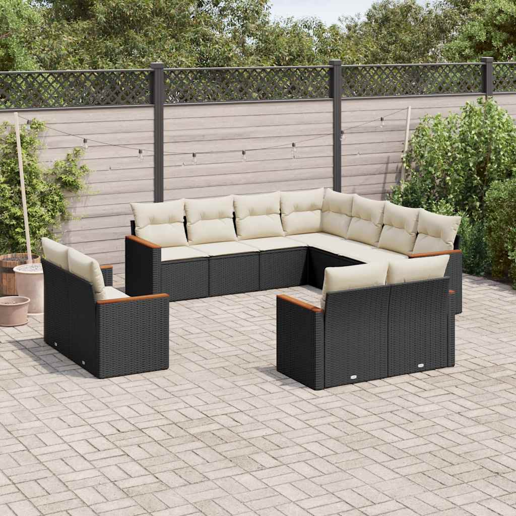 vidaXL 11-Piece Lounge Set with Cushions Poly Rattan Black