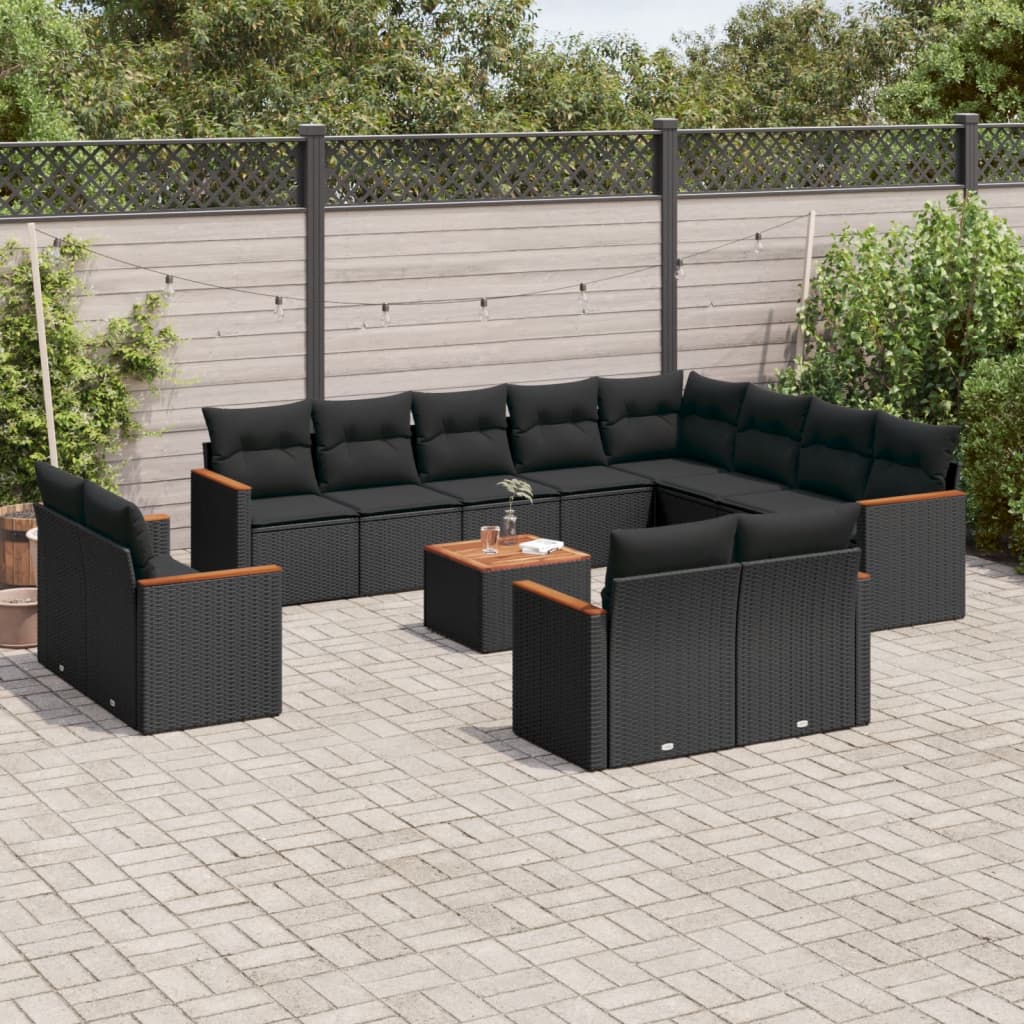 vidaXL 12-delige Loungeset met kussens poly rattan zwart