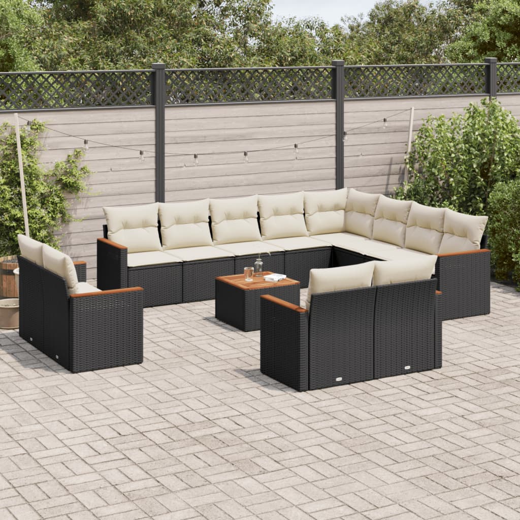 vidaXL 12-delige Loungeset met kussens poly rattan zwart