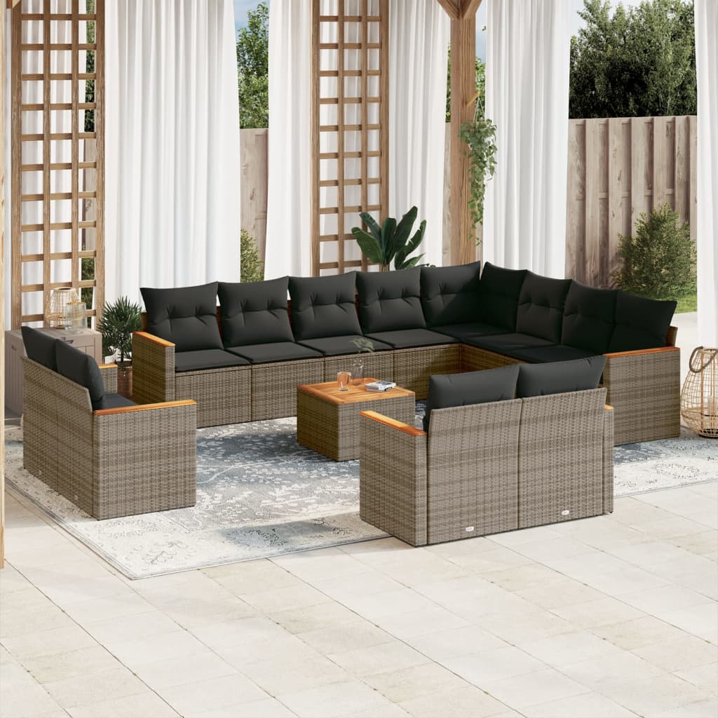 vidaXL 12-delige Loungeset met kussens poly rattan zwart