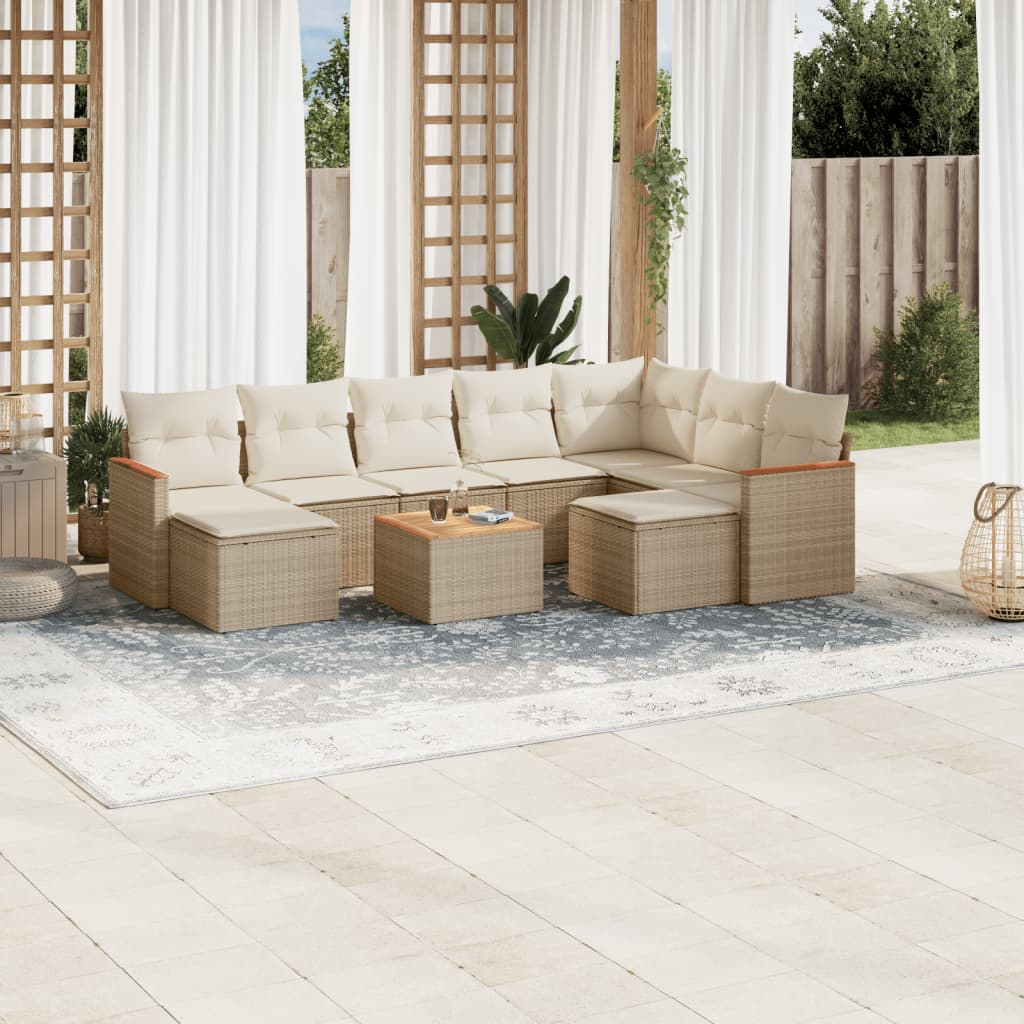 vidaXL 9-delige Loungeset met kussens poly rattan zwart