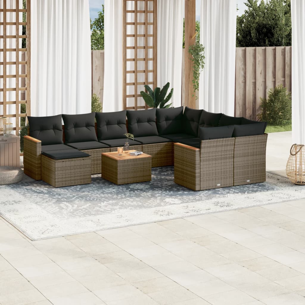 vidaXL 11-delige Loungeset met kussens poly rattan zwart