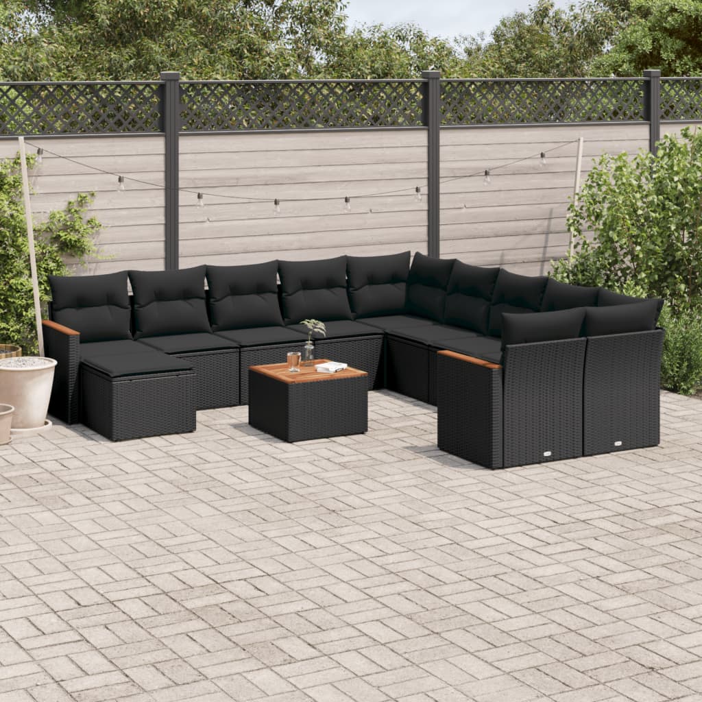 vidaXL 11-delige Loungeset met kussens poly rattan zwart