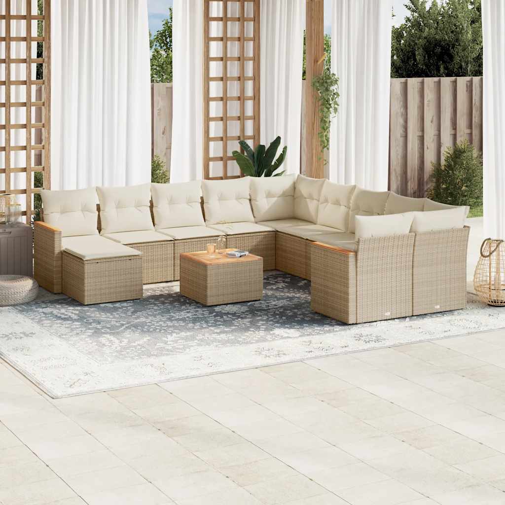 vidaXL 11-delige Loungeset met kussens poly rattan zwart