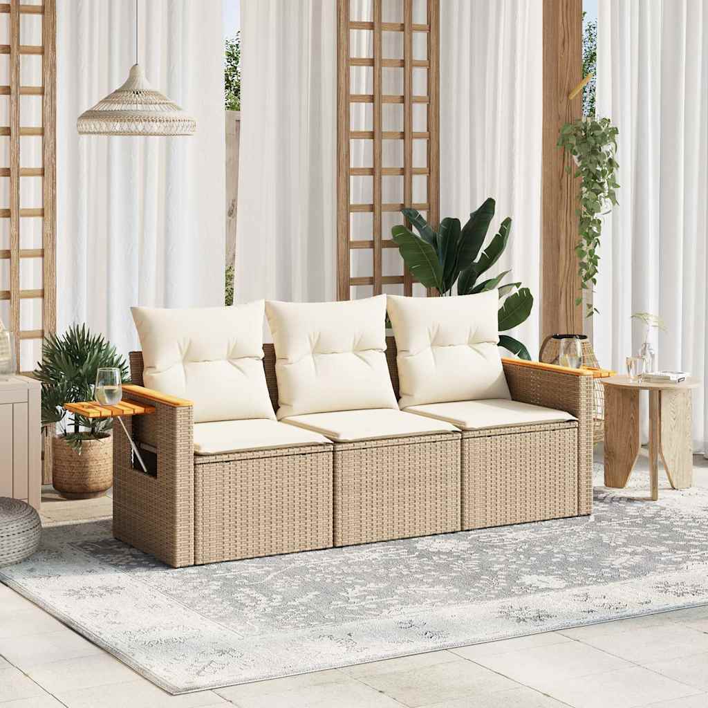 vidaXL 3-delige Loungeset met kussens poly rattan zwart