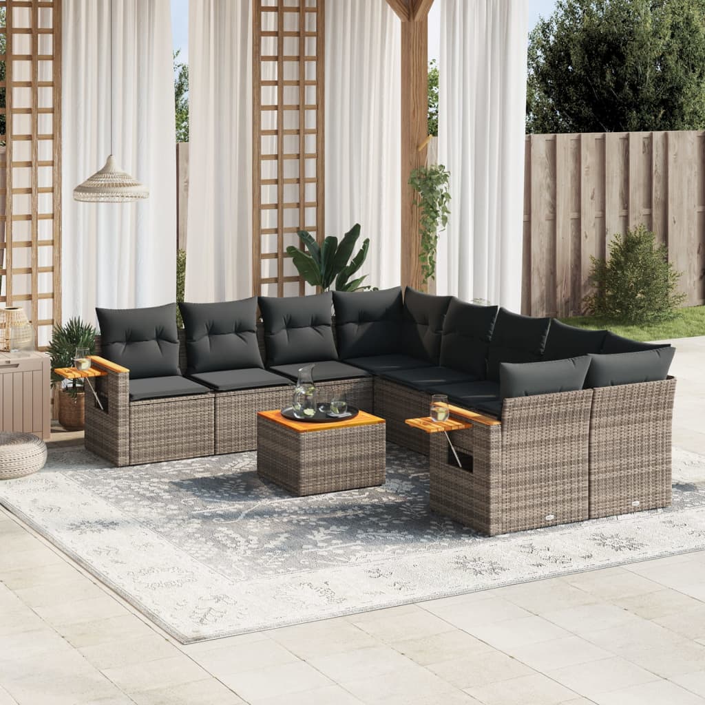 vidaXL 9-delige Loungeset met kussens poly rattan zwart