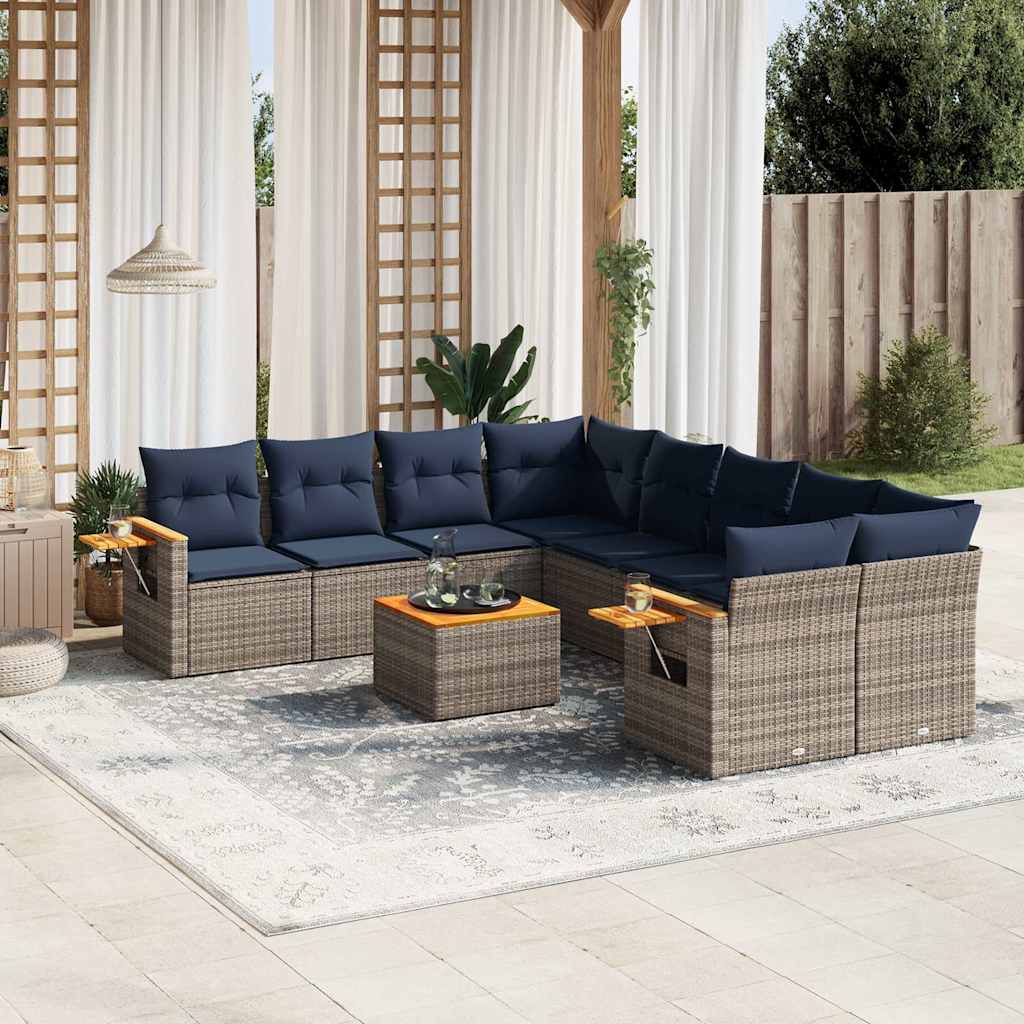 vidaXL 9-delige Loungeset met kussens poly rattan zwart
