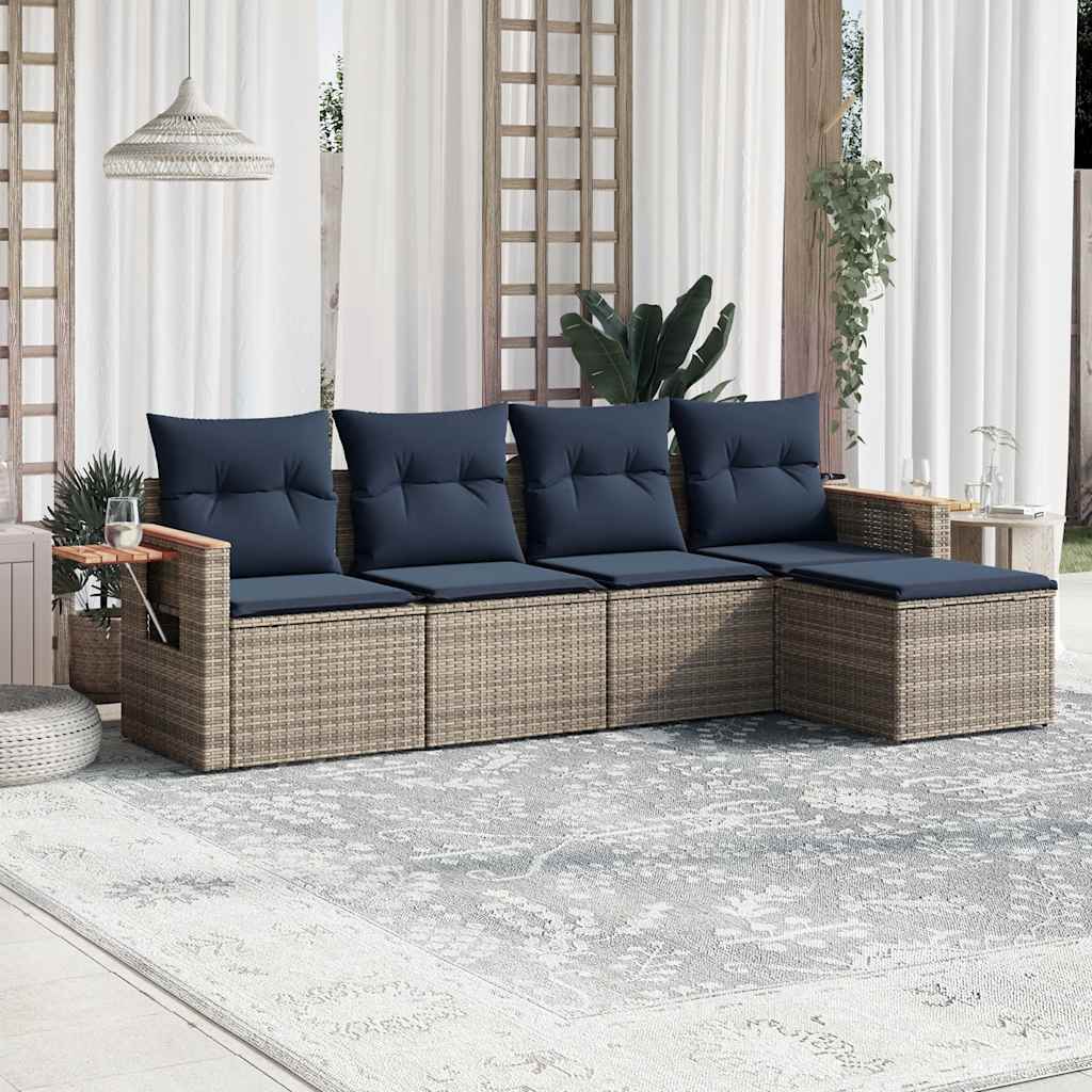 vidaXL 5-delige Loungeset met kussens poly rattan zwart