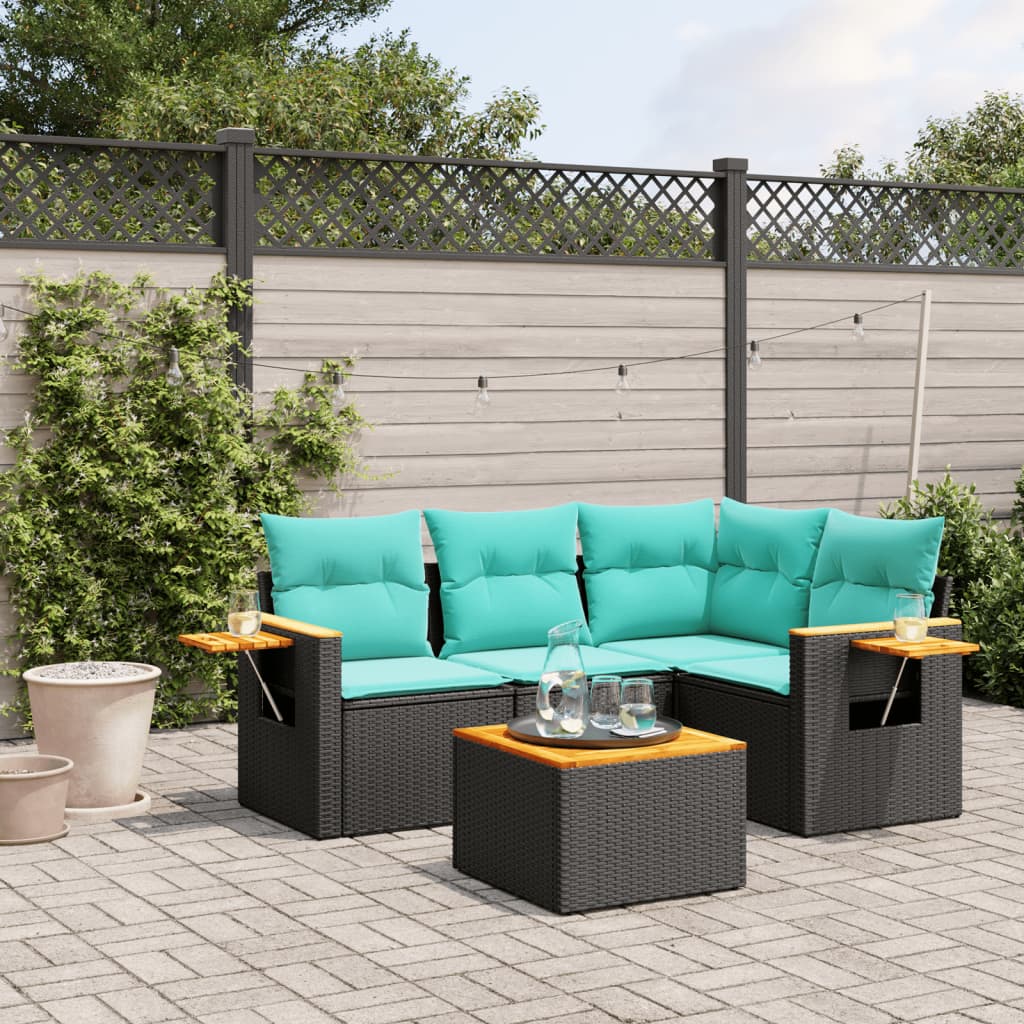 vidaXL 4-delige Loungeset met kussens poly rattan zwart