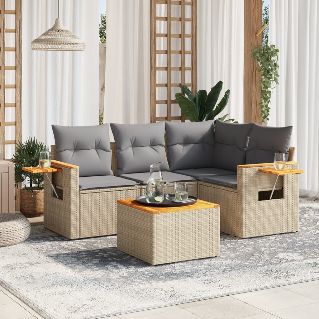 vidaXL 4-delige Loungeset met kussens poly rattan zwart