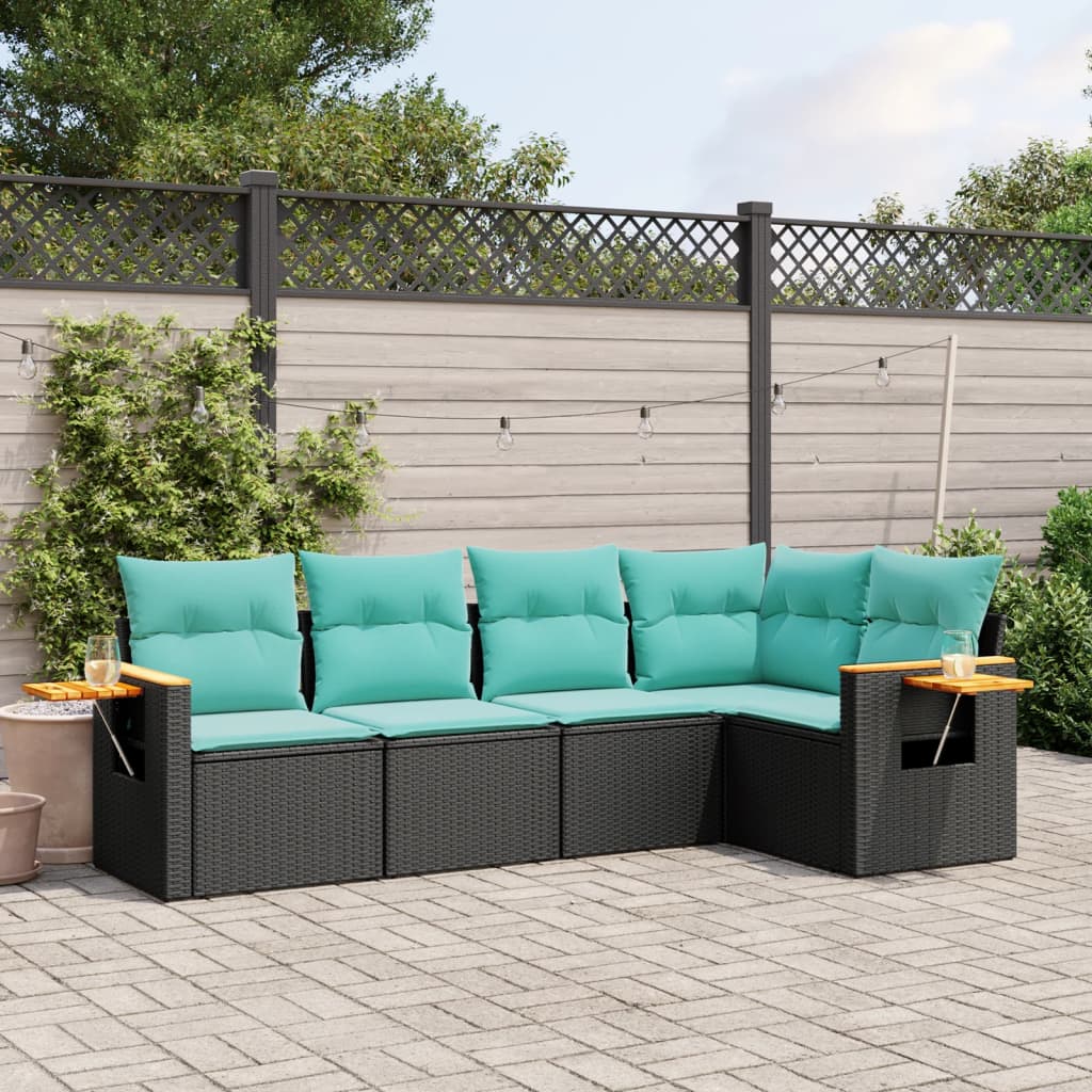 vidaXL 5-delige Loungeset met kussens poly rattan zwart