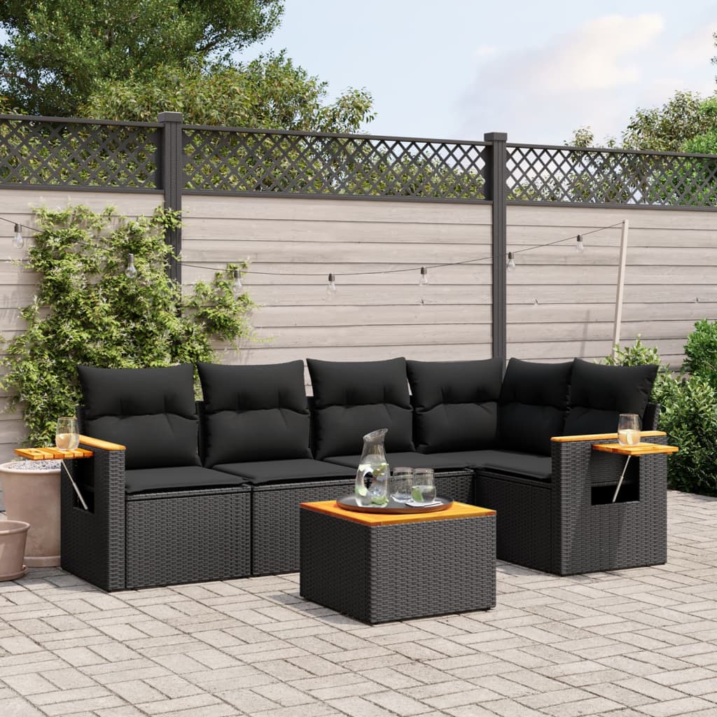 vidaXL 5-delige Loungeset met kussens poly rattan zwart