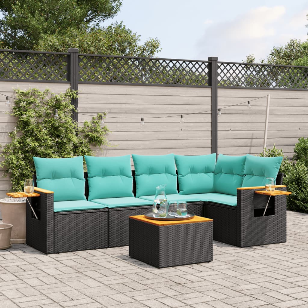 vidaXL 5-delige Loungeset met kussens poly rattan zwart