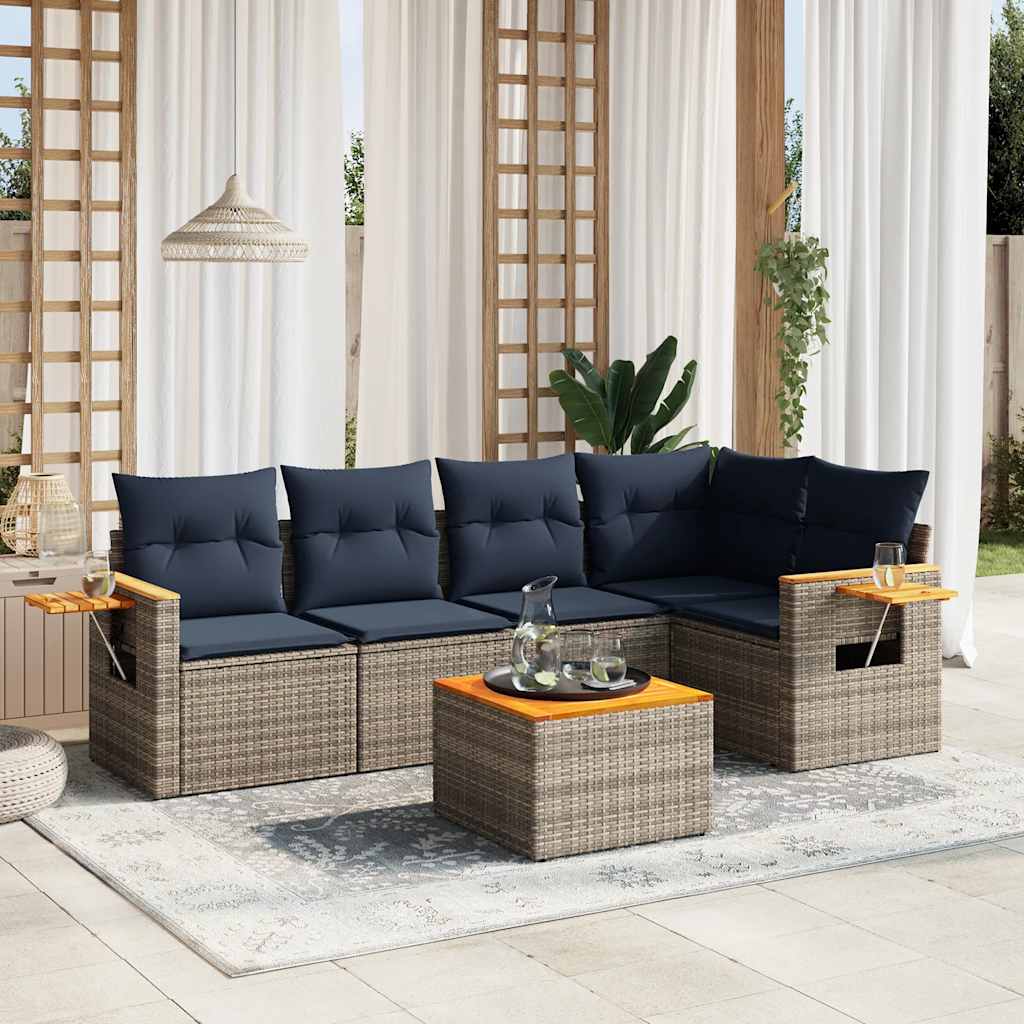vidaXL 5-delige Loungeset met kussens poly rattan zwart